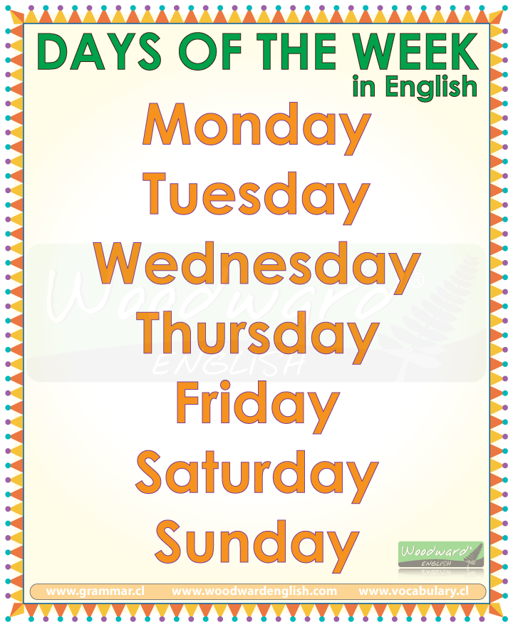 que significa en ingles write the days of the week